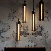 Industrial Iron Pendant Light with Tungsten Bulb - Black Finish