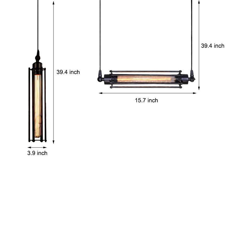 Industrial Iron Pendant Light with Tungsten Bulb - Black Finish