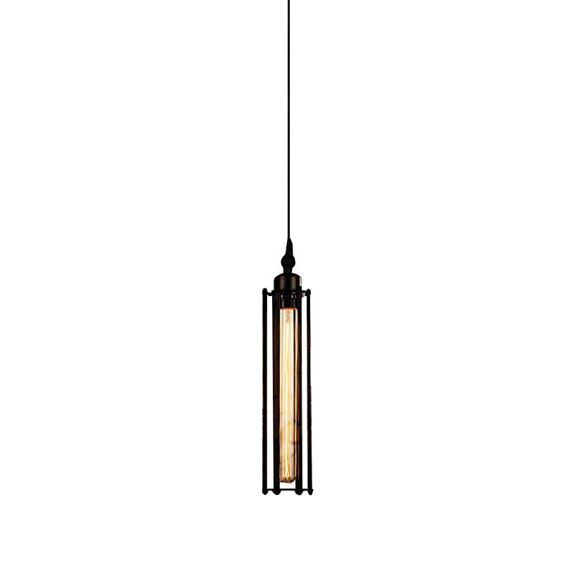 Industrial Iron Pendant Light with Tungsten Bulb - Black Finish