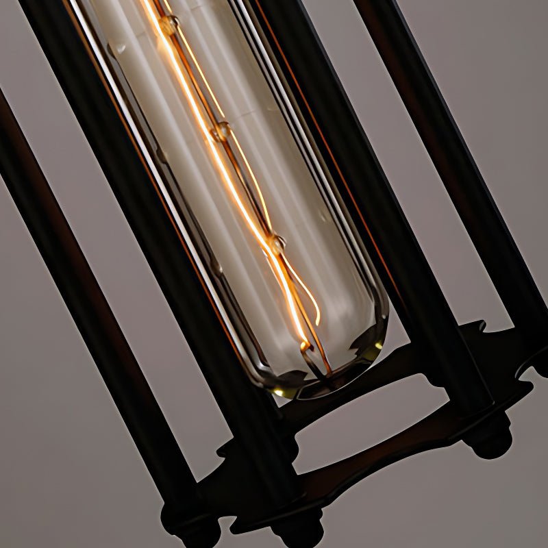 Industrial Iron Pendant Light with Tungsten Bulb - Black Finish