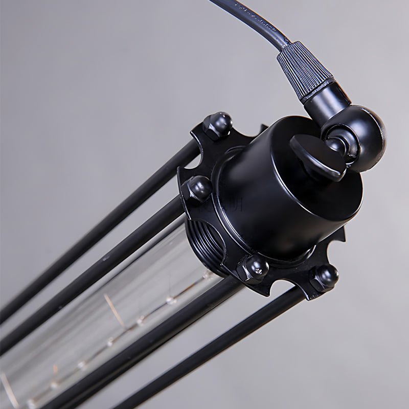 Industrial Iron Pendant Light with Tungsten Bulb - Black Finish