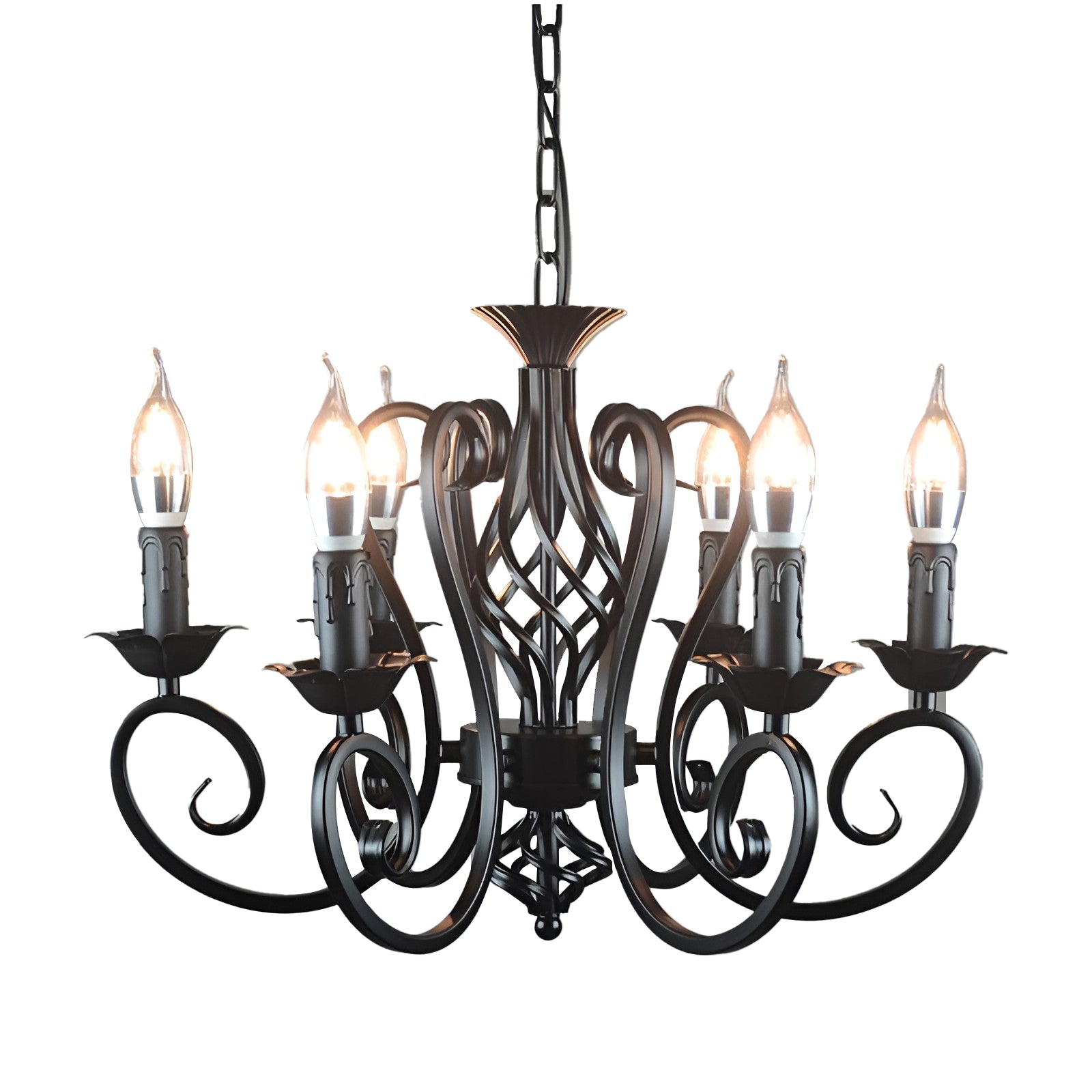 Black Iron Farmhouse Chandelier 6-Light Candle Style Metal Fixture