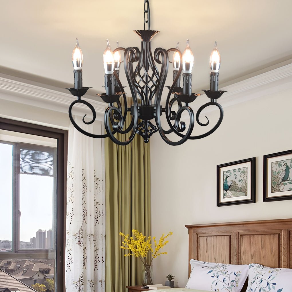 Black Iron Farmhouse Chandelier 6-Light Candle Style Metal Fixture