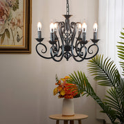 Black Iron Farmhouse Chandelier 6-Light Candle Style Metal Fixture