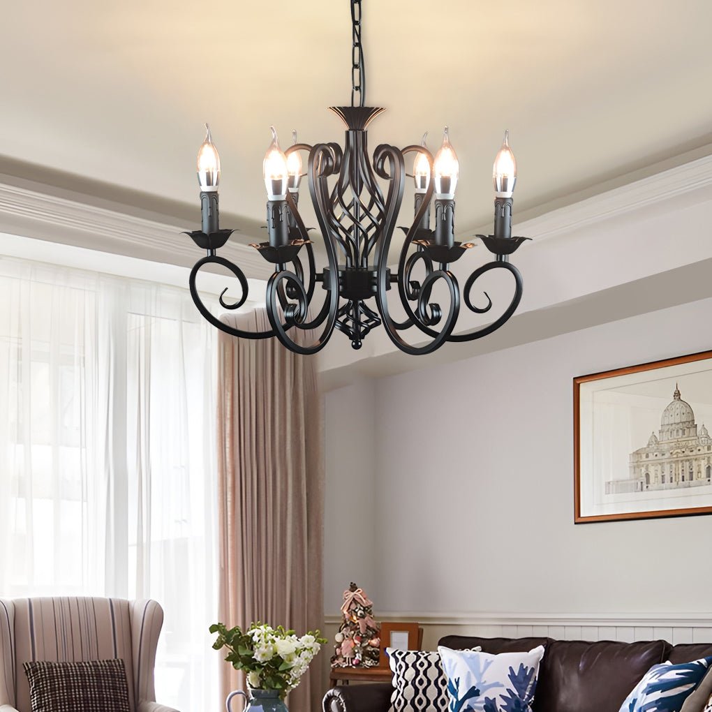 Black Iron Farmhouse Chandelier 6-Light Candle Style Metal Fixture