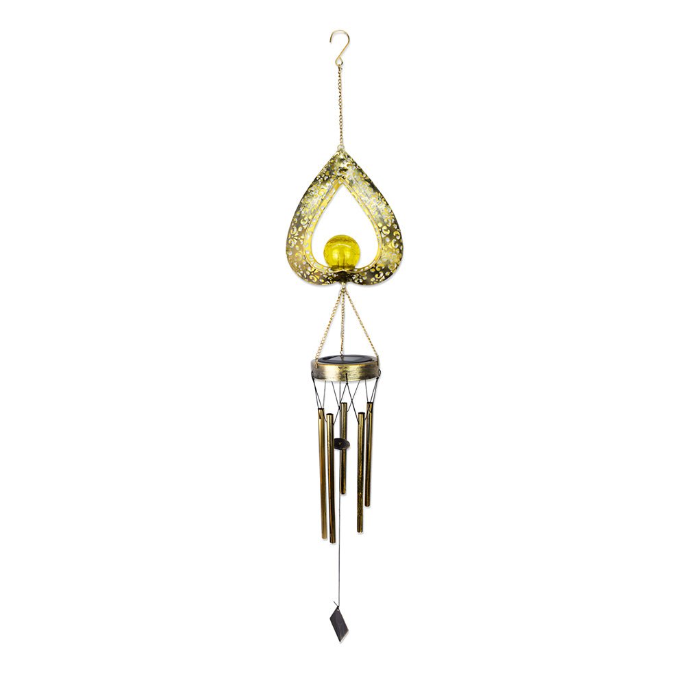 Heart Shaped Solar Wind Chime Light with Crackled Glass Shade
