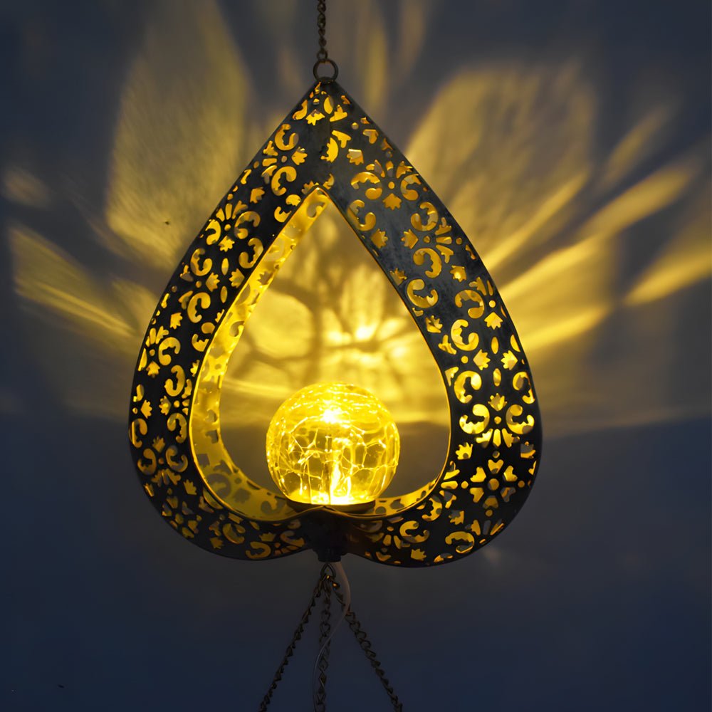 Heart Shaped Solar Wind Chime Light with Crackled Glass Shade