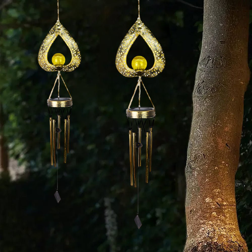 Heart Shaped Solar Wind Chime Light with Crackled Glass Shade