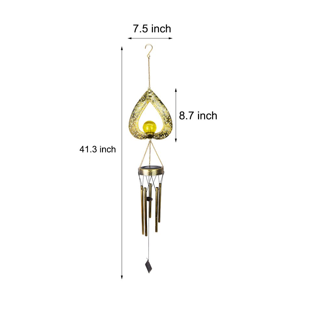 Heart Shaped Solar Wind Chime Light with Crackled Glass Shade