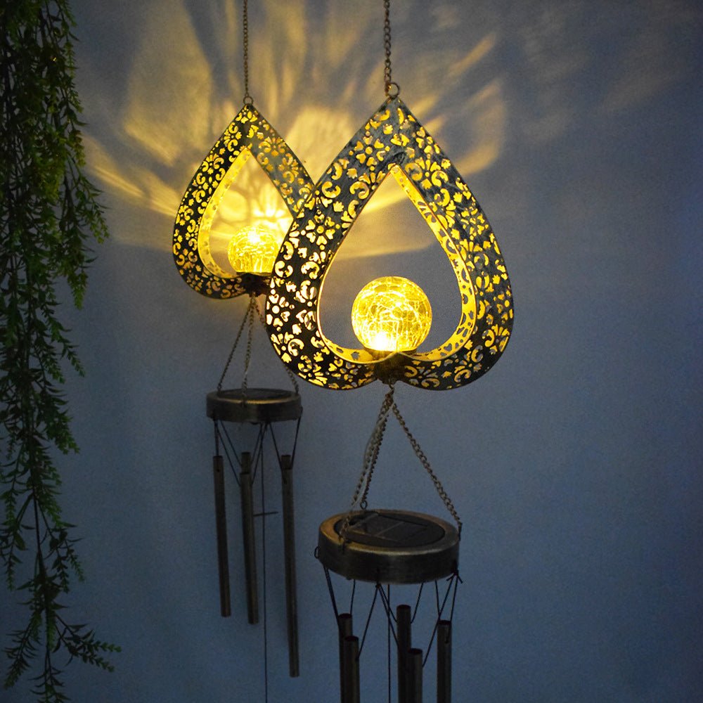 Heart Shaped Solar Wind Chime Light with Crackled Glass Shade