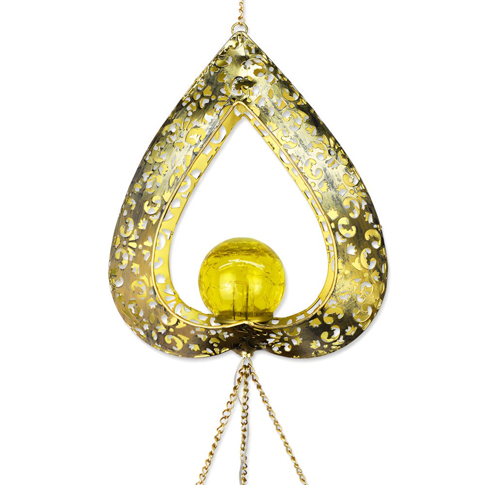 Heart Shaped Solar Wind Chime Light with Crackled Glass Shade