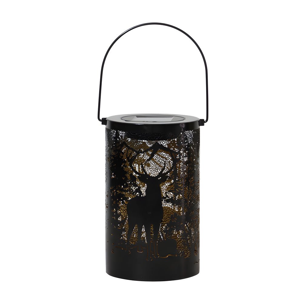 Iron Deer Silhouette Solar LED Outdoor Hanging Lantern