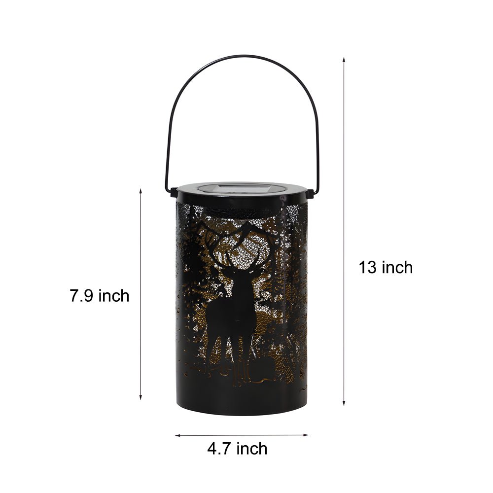 Iron Deer Silhouette Solar LED Outdoor Hanging Lantern
