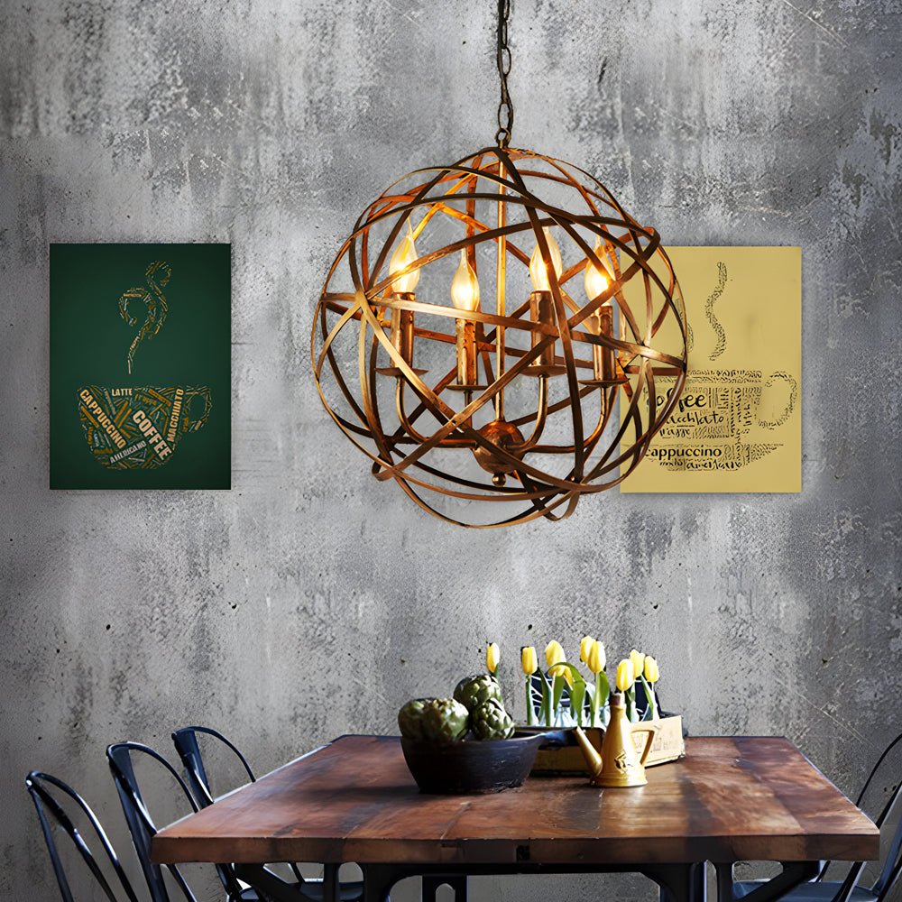 Spherical Iron Pendant Light Industrial Modern Chandelier