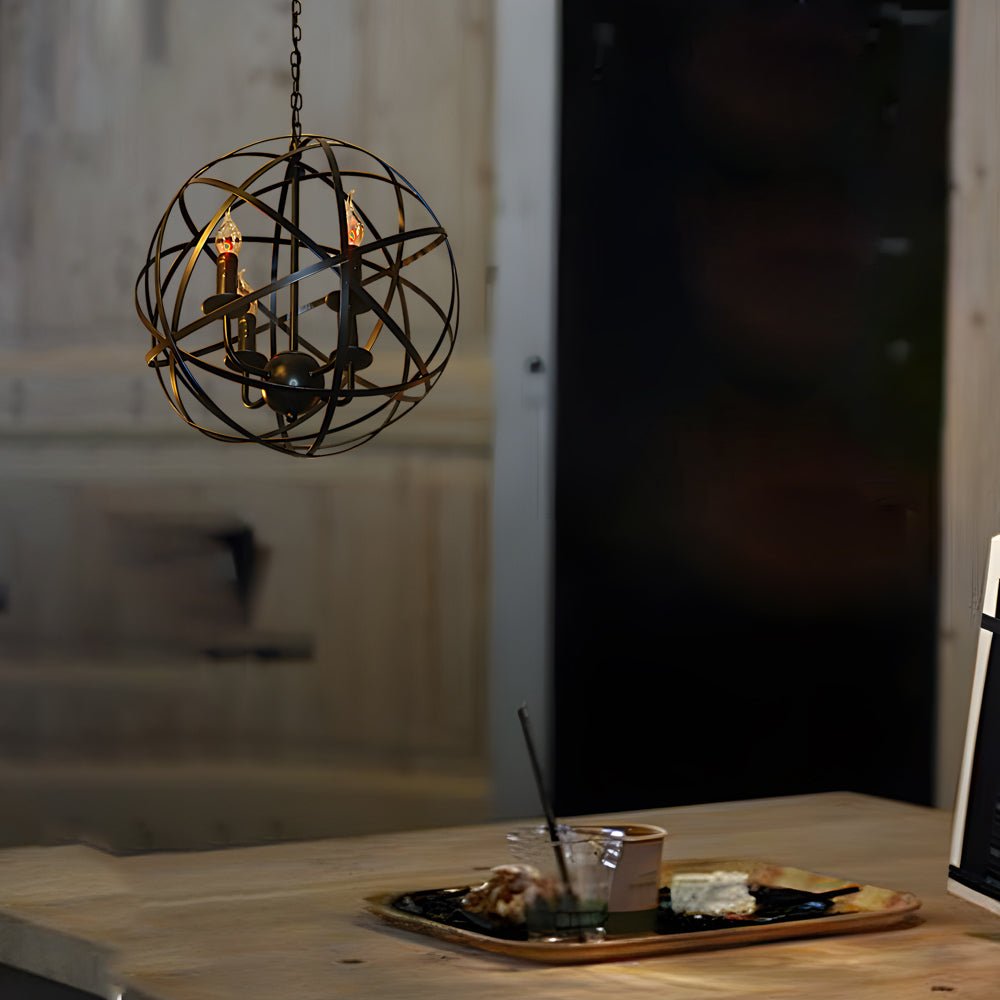 Spherical Iron Pendant Light Industrial Modern Chandelier