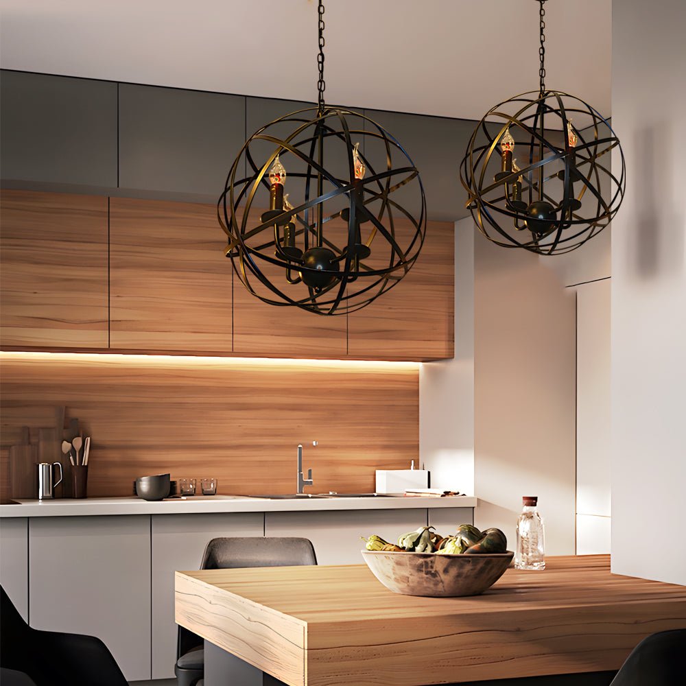 Spherical Iron Pendant Light Industrial Modern Chandelier