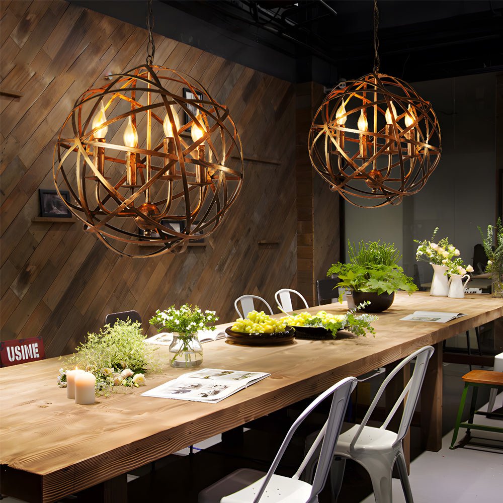 Spherical Iron Pendant Light Industrial Modern Chandelier