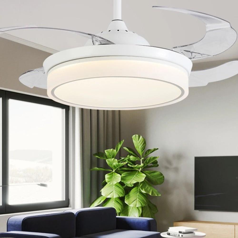 Retractable Blade LED Ceiling Fan Light - White Industrial Modern