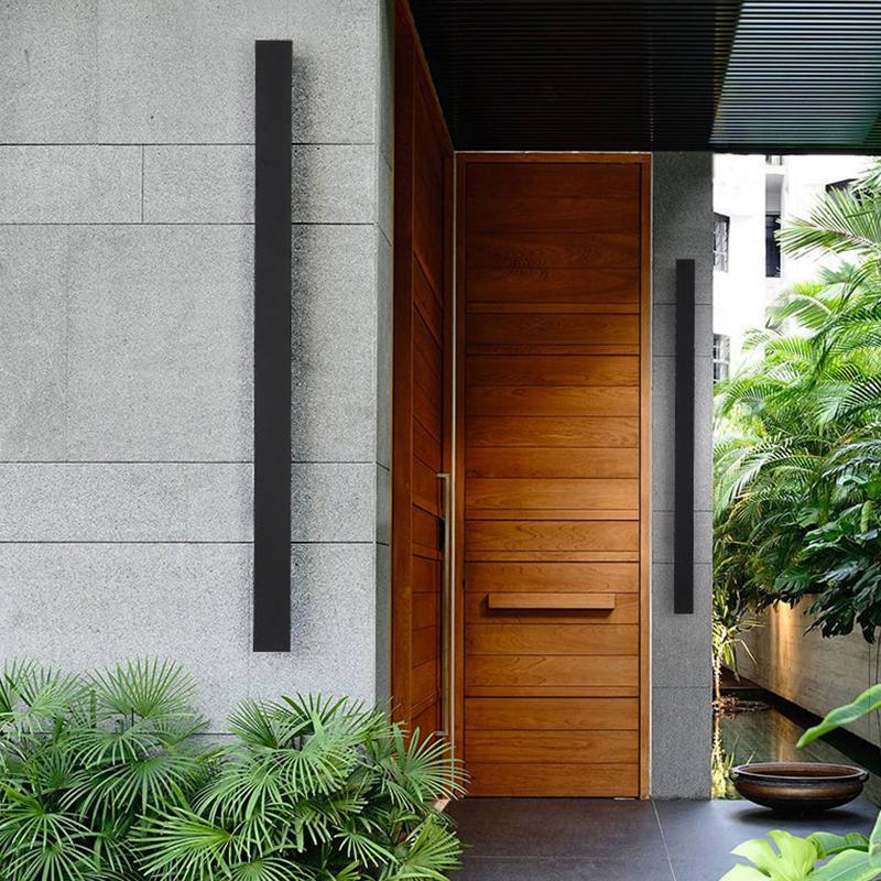Modern Black Metal Long Strip Outdoor Wall Light Waterproof IP65
