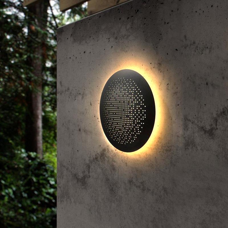 Perforated Round LED Outdoor Wall Light Waterproof Black
