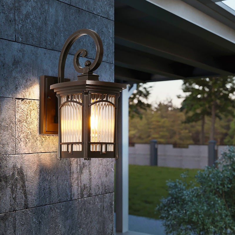 Modern Striped Glass Outdoor Wall Light with Aluminum Frame