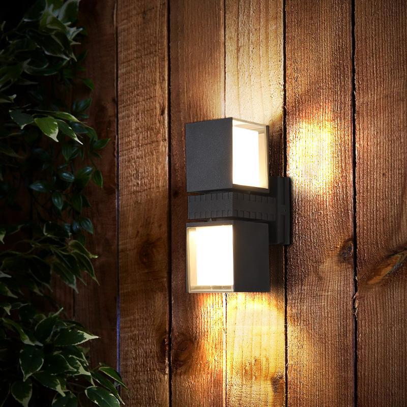 Adjustable Square Up Down Outdoor Wall Light Black Aluminum