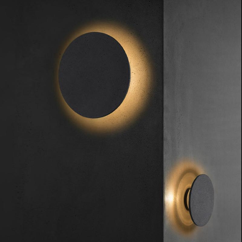 Modern Concrete Round LED Wall Light Gray Outdoor Flush Mount