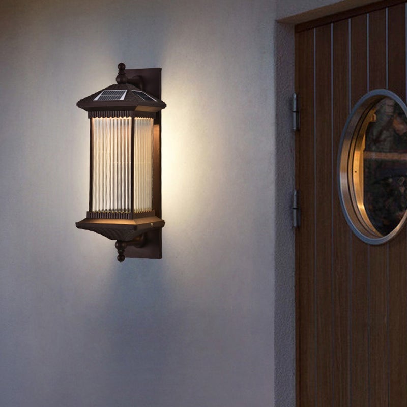 Striped Glass Solar Outdoor Wall Light – Retro Industrial Design