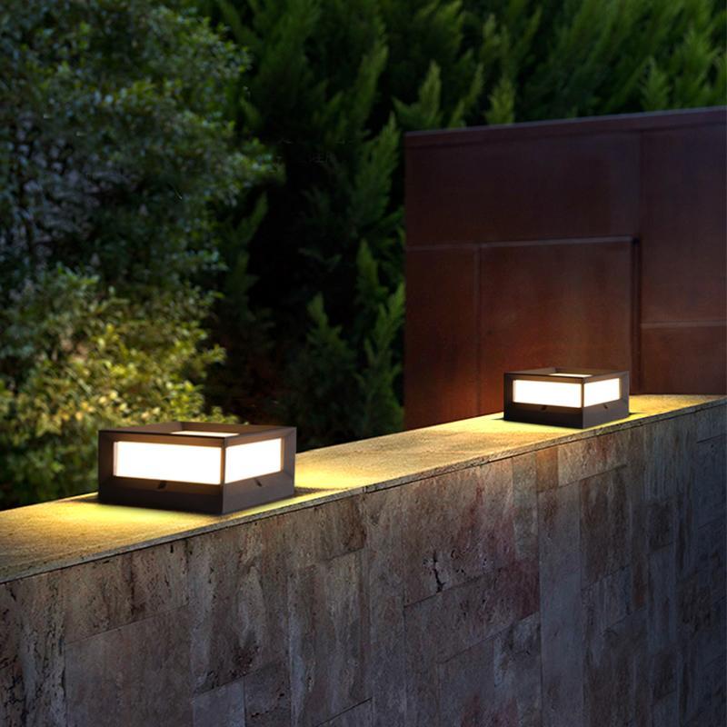 Square Waterproof Solar Outdoor Post Light Industrial Black Metal
