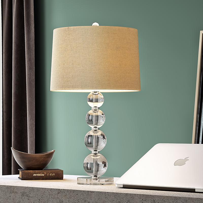 Stacked Sphere Crystal Table Lamp with White Linen Shade