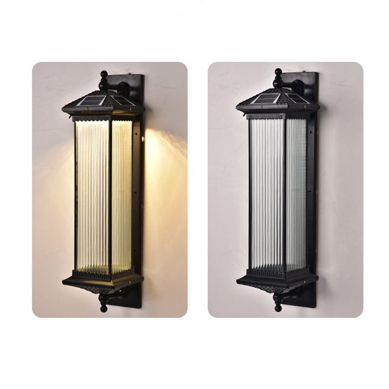 Striped Glass Solar Outdoor Wall Light – Retro Industrial Design