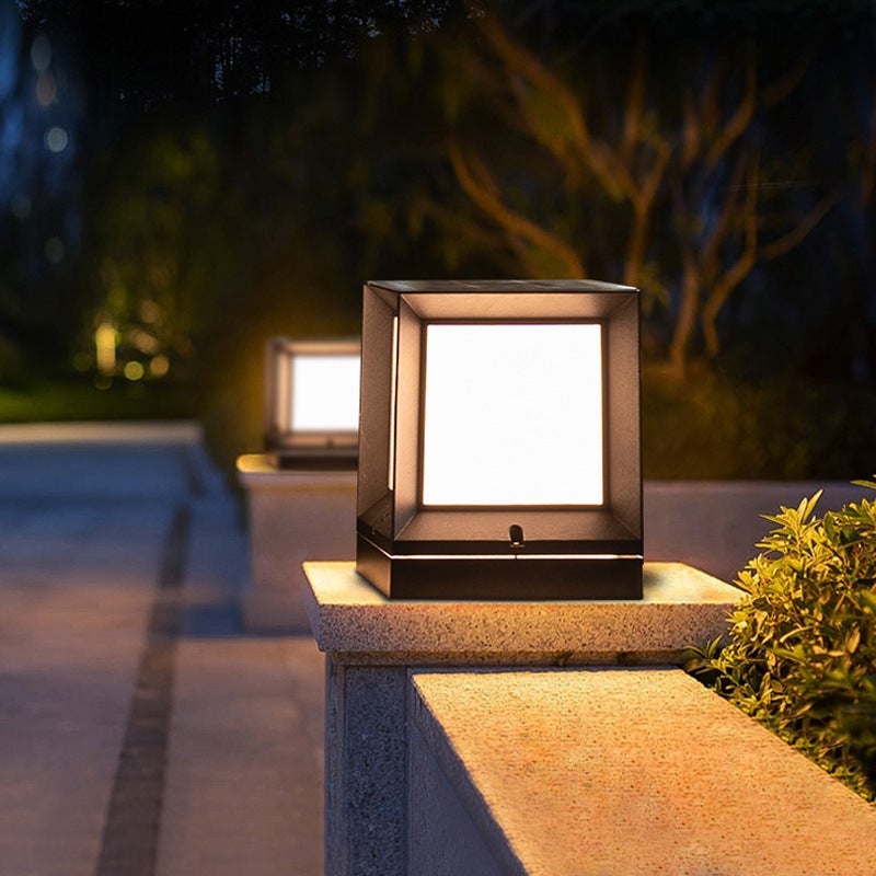 Modern Black Solar Powered Outdoor Post Light with LED
