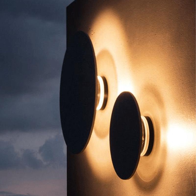 Modern Concrete Round LED Wall Light Gray Outdoor Flush Mount