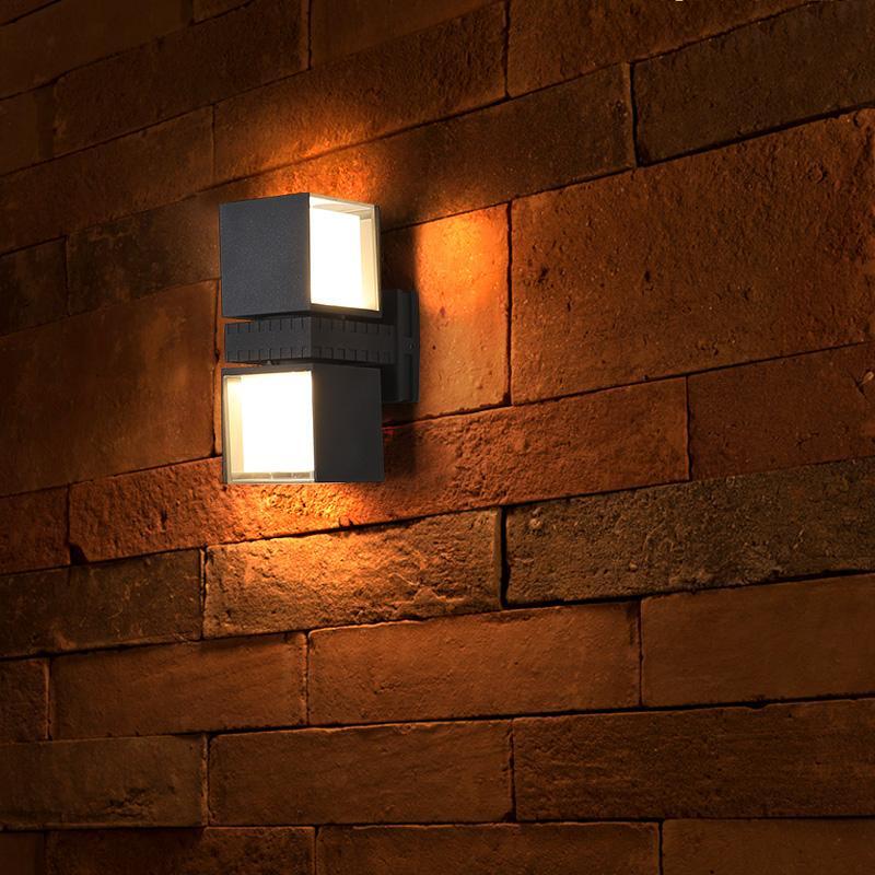 Adjustable Square Up Down Outdoor Wall Light Black Aluminum