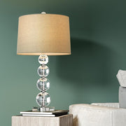 Stacked Sphere Crystal Table Lamp with White Linen Shade