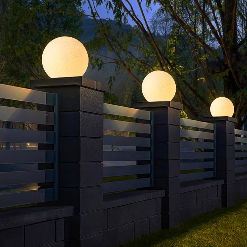 Modern White Resin Moon Sphere Outdoor Waterproof Post Light