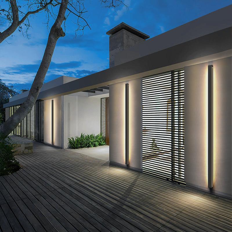 Linear LED Outdoor Wall Light Dimmable Black Aluminum Minimalist