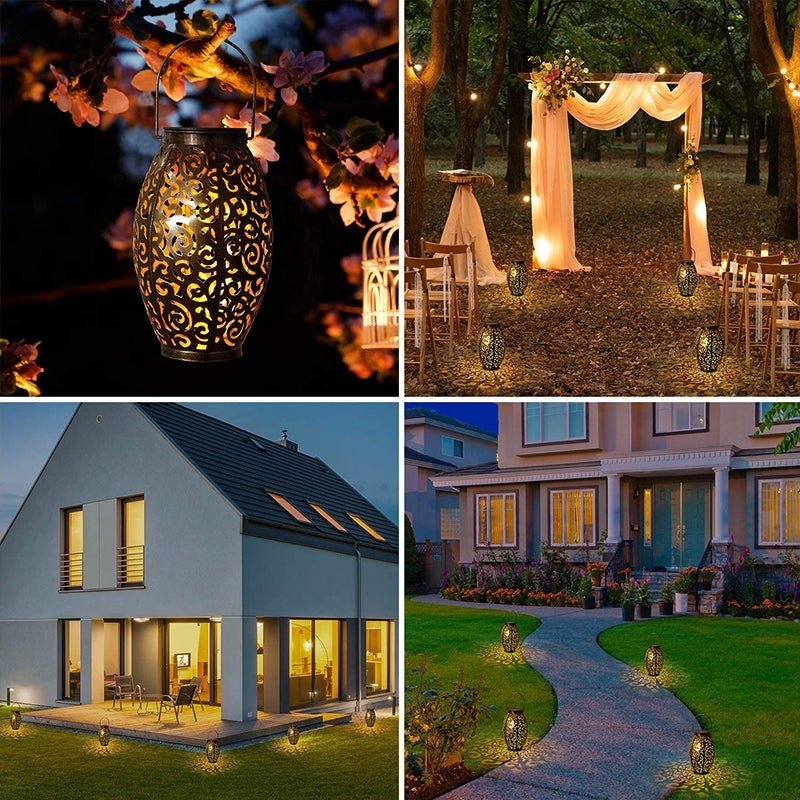 Solar Powered LED Outdoor Lantern Red Copper Antique Design