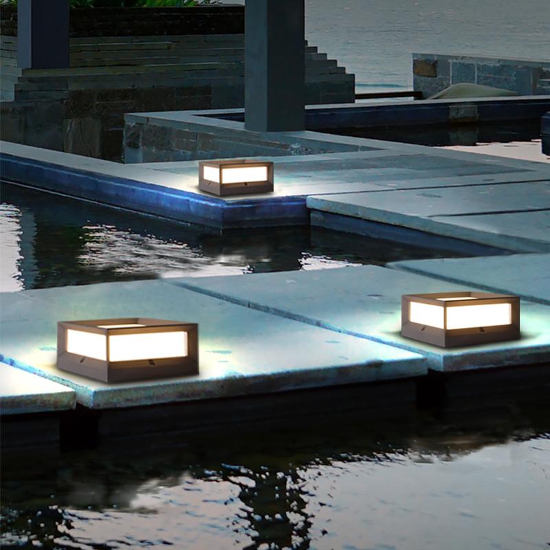 Square Waterproof Solar Outdoor Post Light Industrial Black Metal