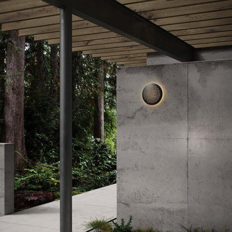 Perforated Round LED Outdoor Wall Light Waterproof Black