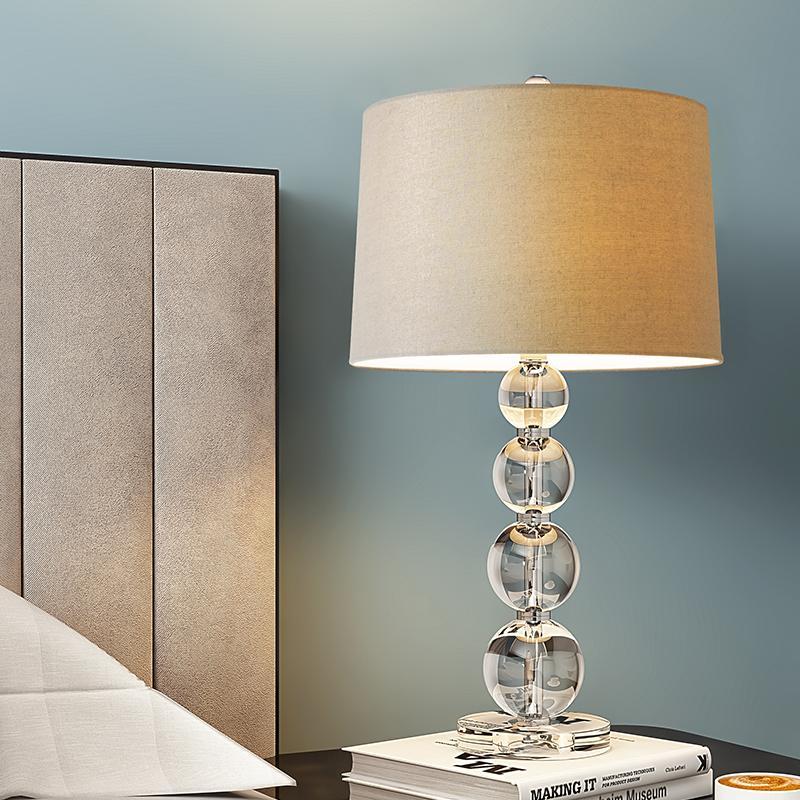 Stacked Sphere Crystal Table Lamp with White Linen Shade