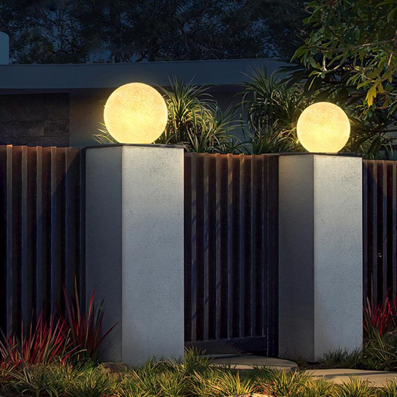 Modern White Resin Moon Sphere Outdoor Waterproof Post Light