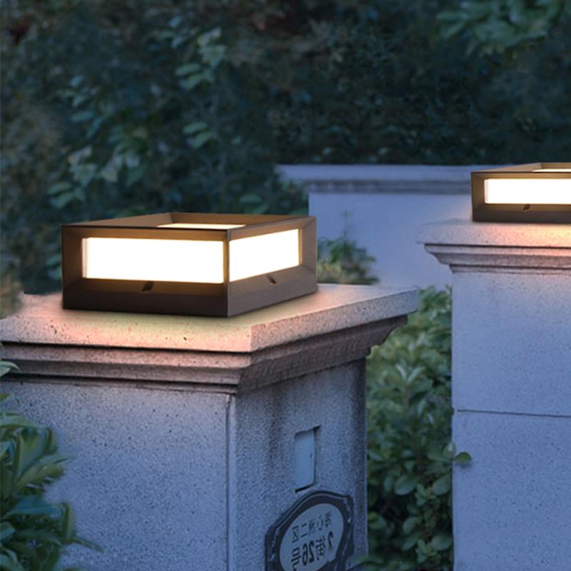 Square Waterproof Solar Outdoor Post Light Industrial Black Metal