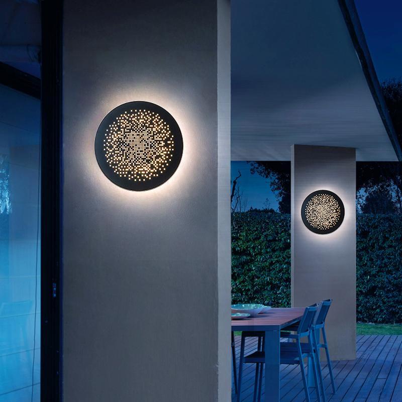 Perforated Round LED Outdoor Wall Light Waterproof Black