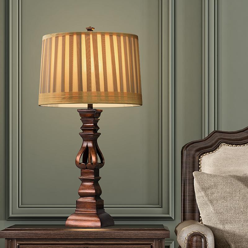 Striped Drum Shade Rustic Tower Table Lamp - Resin Base