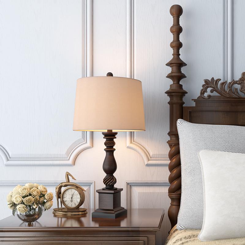 24" Rustic Bronze Resin Table Lamp with Drum Shade