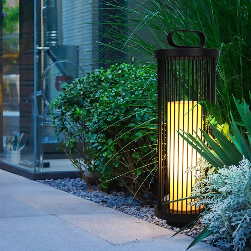 Modern Black Cage Outdoor Lantern with Handle - Waterproof LED Lamp