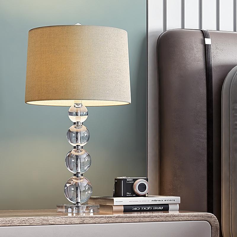 Stacked Sphere Crystal Table Lamp with White Linen Shade
