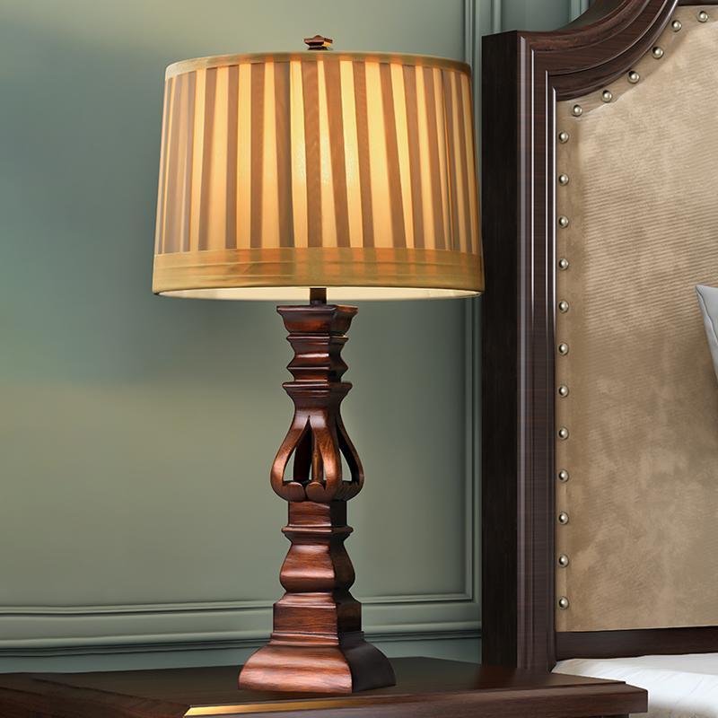 Striped Drum Shade Rustic Tower Table Lamp - Resin Base