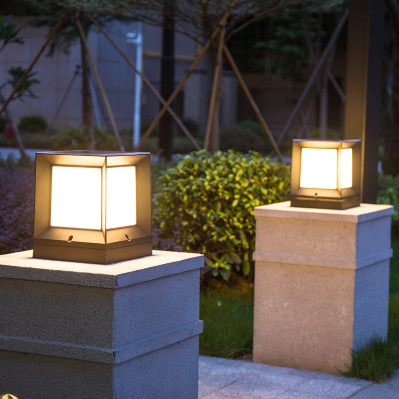 Modern Black Solar Powered Outdoor Post Light with LED